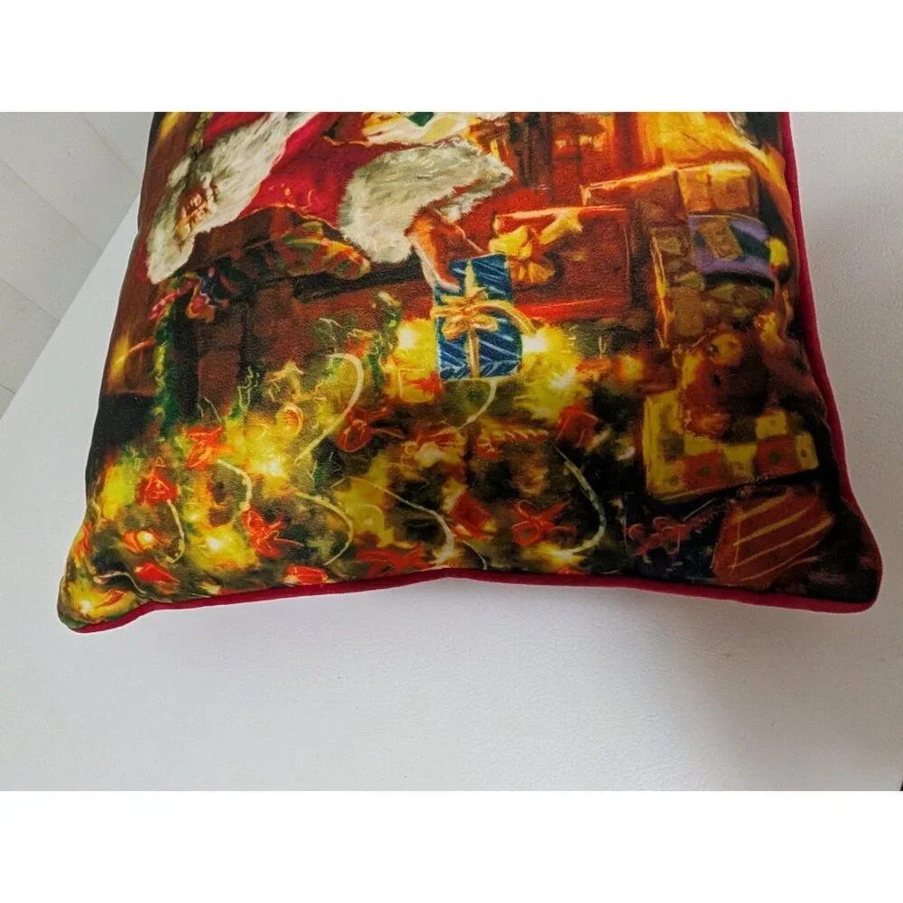 Pillow Santa Claus gifts under tree Christmas holiday Velvet Red 17